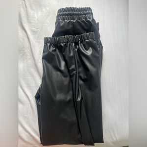 Express high waisted jogger pants. Leather and black.